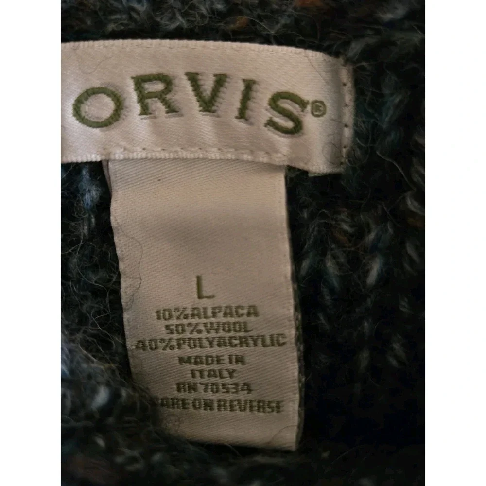 Orvis Women's Wool Blend Blue Sweater Size Large‎ Thick Collar Long Sleeve